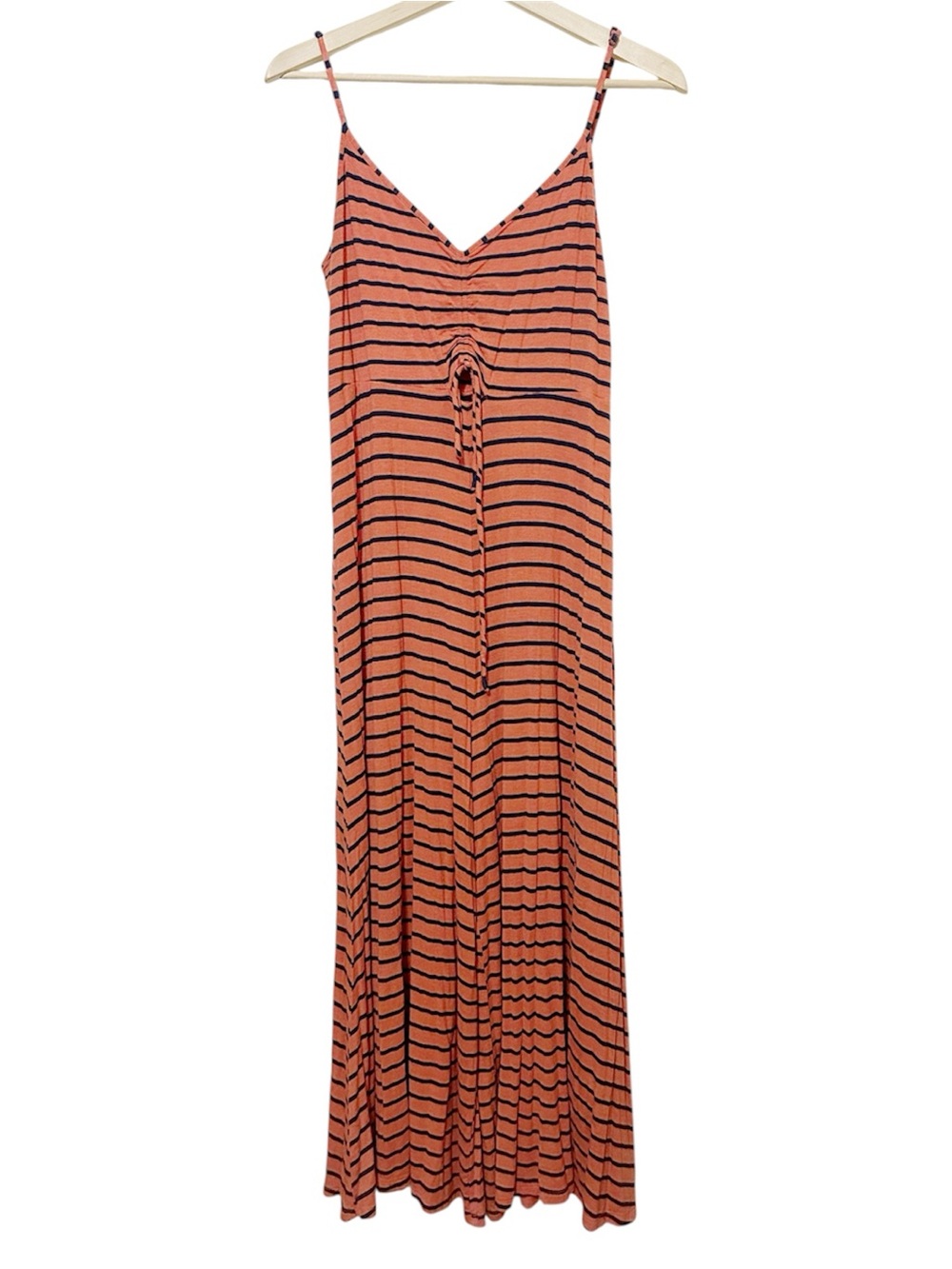 Anthropologie Lissa Wide Leg Jumpsuit Striped Tie Front Coral Navy Blue Medium - Picture 2 of 9